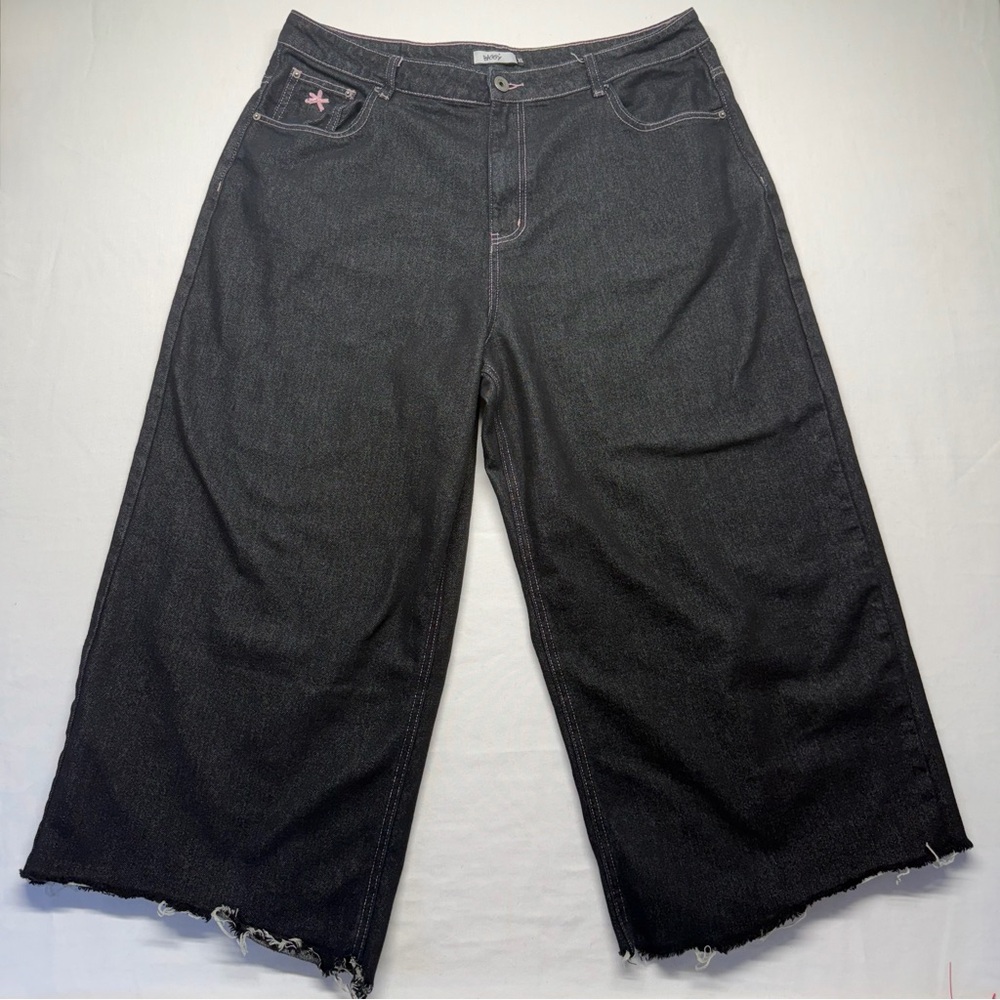 Vintage Y2K Baggy XL Extreme Wide Leg Jeans Pink Patch Dark Wash Skater‎ Denim